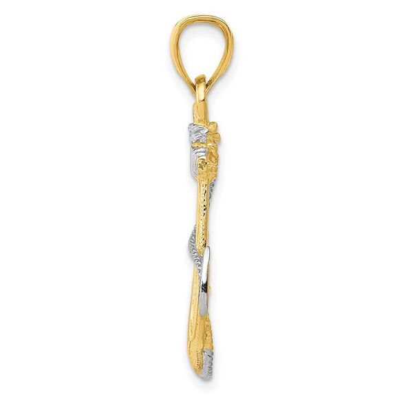 14k Two Tone Gold Anchor with Rope Pendant - Picture 2 of 5